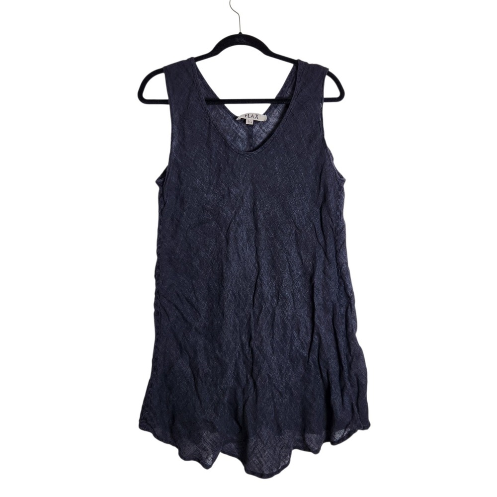 FLAX Navy Black 100% Linen V-Neck Sleeveless Tunic Top Size 1G